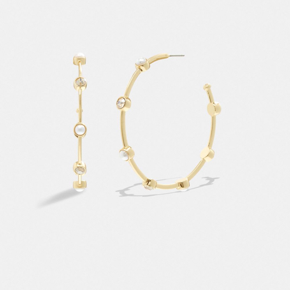 Gold Women Coach Classic Pearl Large Hoop Earrings | MY_CH35795