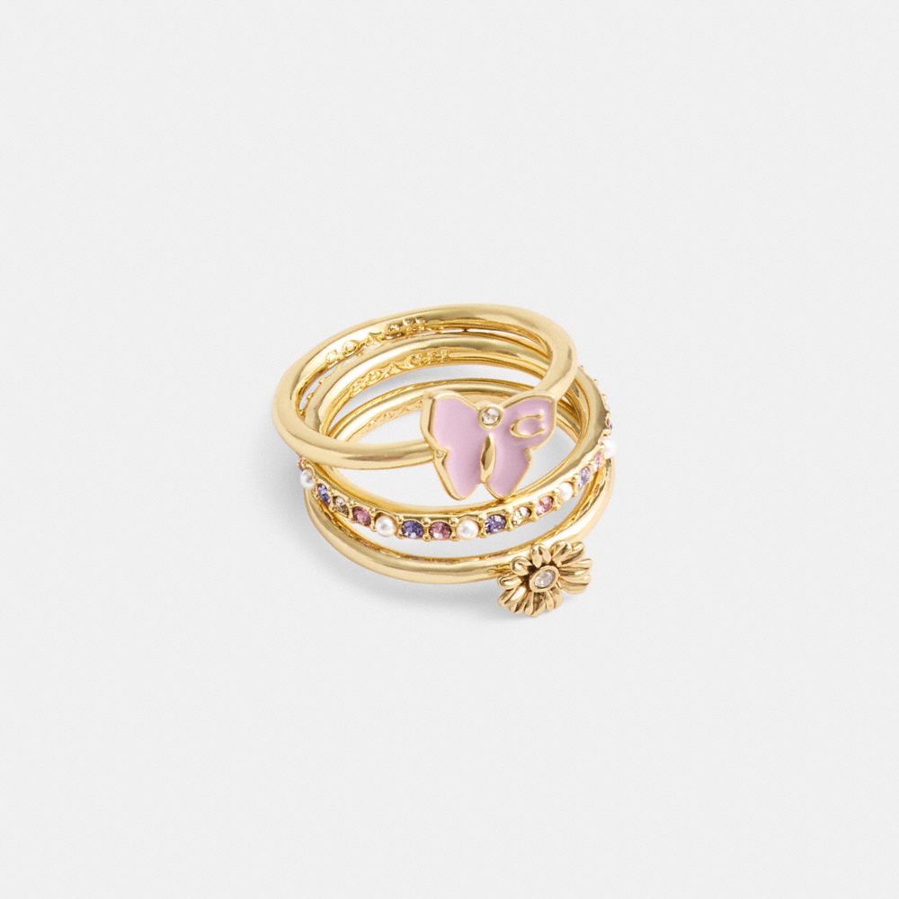 Gold Women Coach Garden Charms Set Ring | MY_CH52769