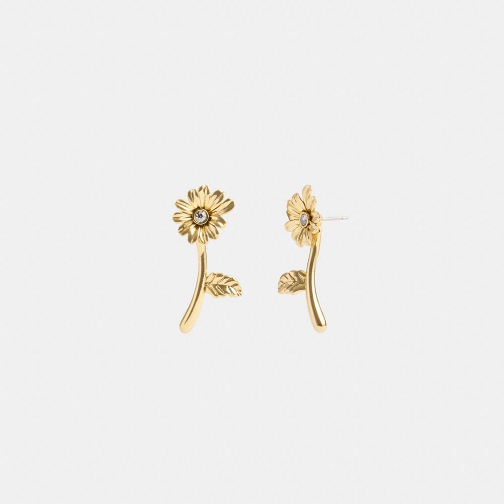 Gold Women Coach Garden Flower Stem Stud Earrings | MY_CH24347