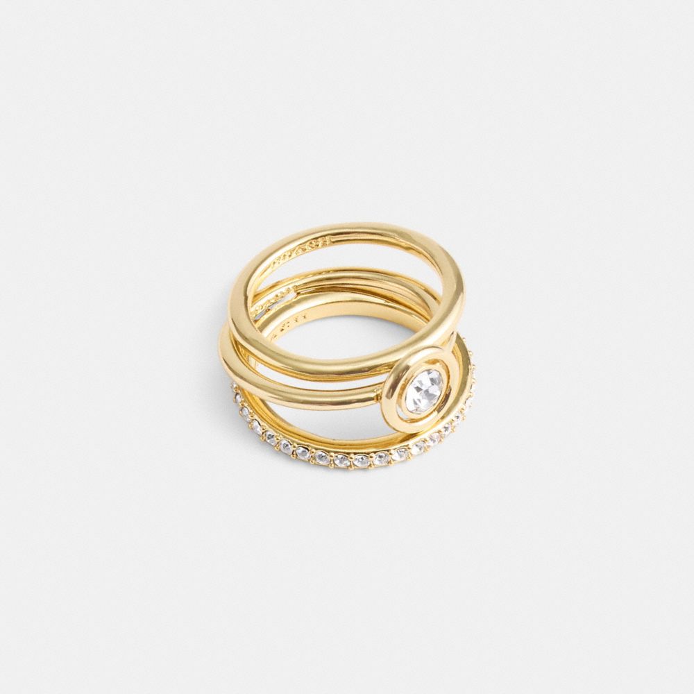 Gold Women Coach Halo Round Set Ring | MY_CH49077