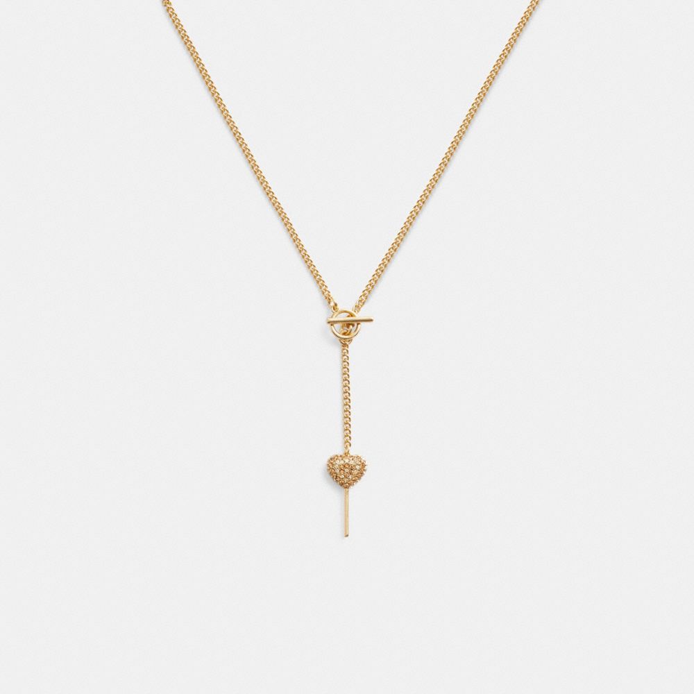 Gold Women Coach Heart Lollipop Lariat Necklace | MY_CH64711