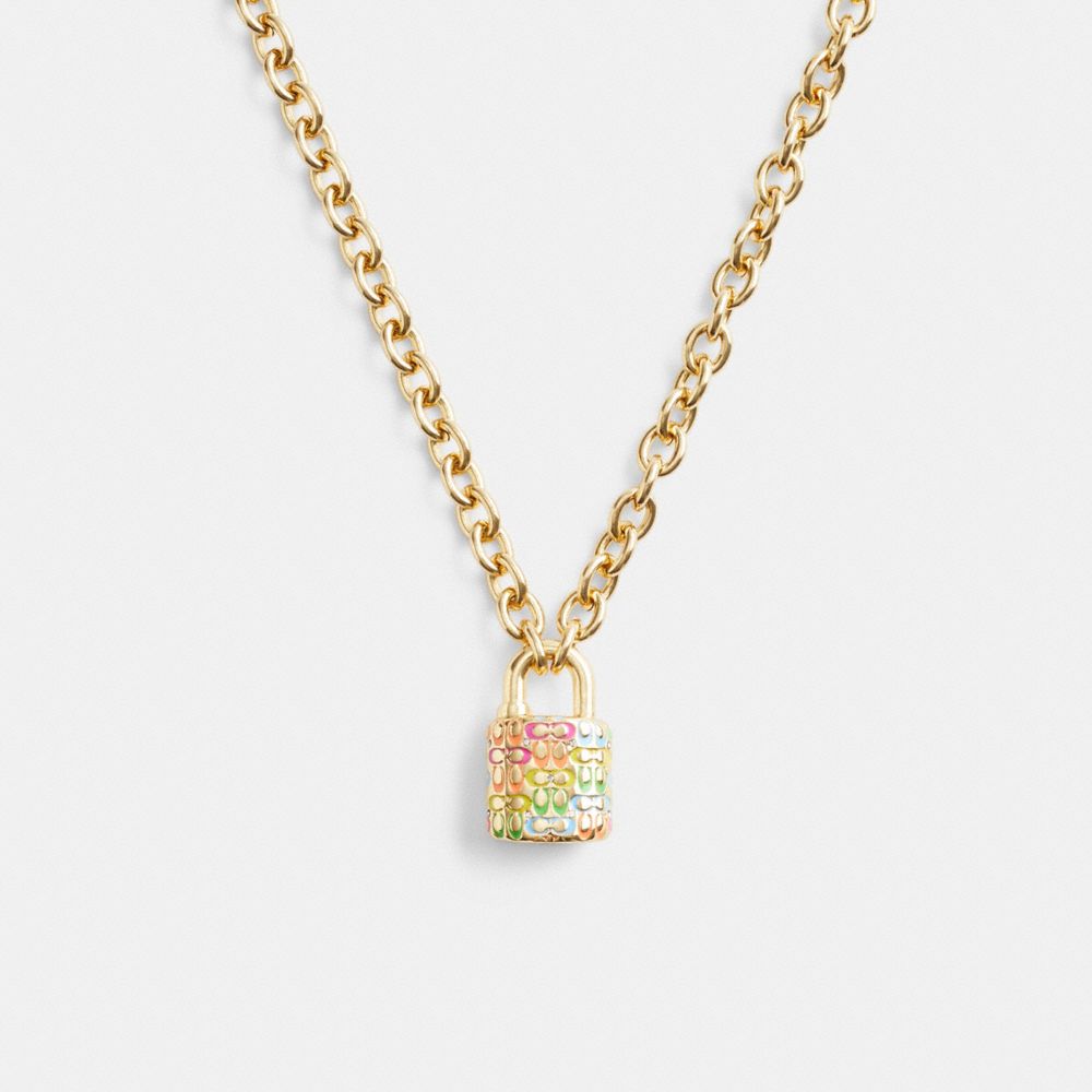 Gold Women Coach Rainbow Quilted Padlock Chain Necklace | MY_CH15574