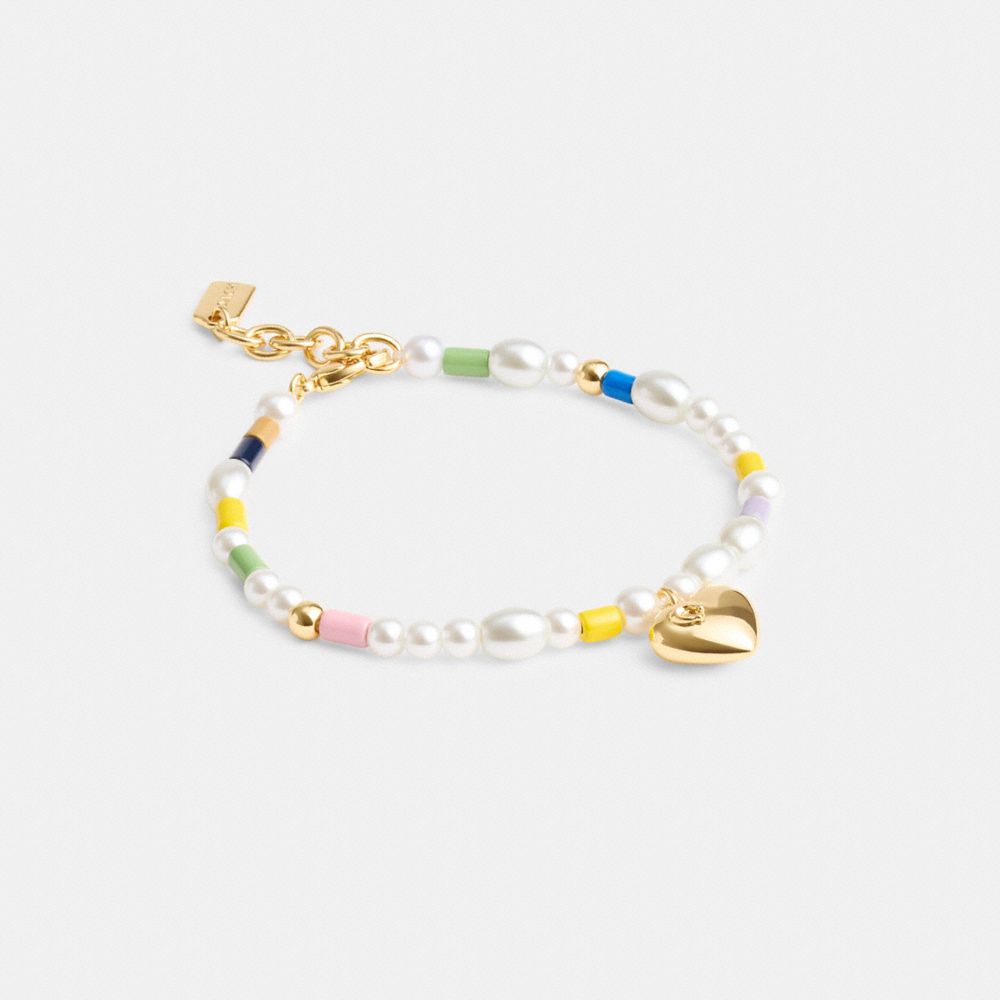 Gold Women Coach Signature Heart Beaded Pearl Bracelets | MY_CH61917