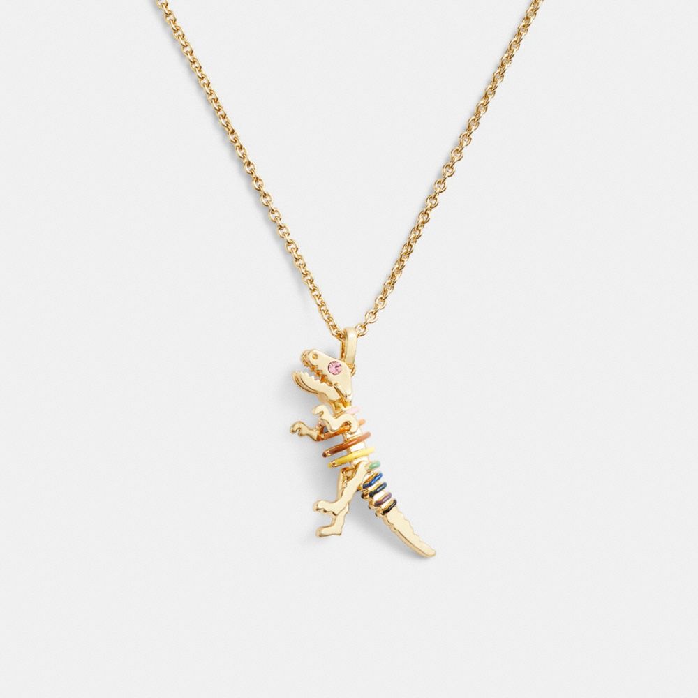 Gold Women Coach Skeletal Rexy Long Pendant Necklace | MY_CH48166