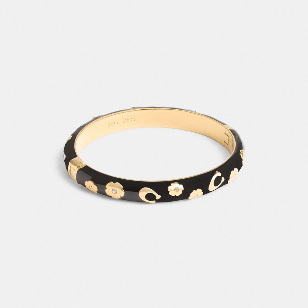 Gold / Black Women Coach Enamel Signature Floral Bangle Bangles | MY_CH61023