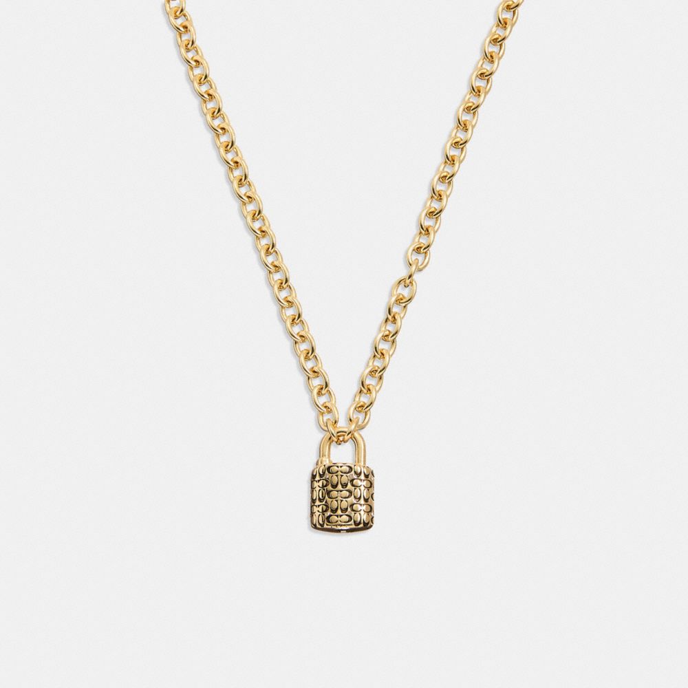 Gold / Black Women Coach Quilted Padlock Chain Necklace | MY_CH87476