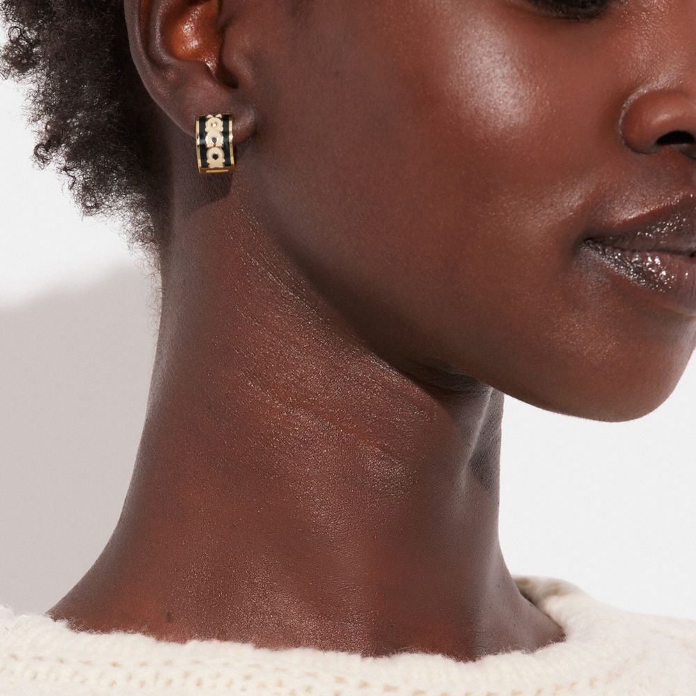 Gold / Black Women Coach Signature Enamel Hoop Earrings | MY_CH84250