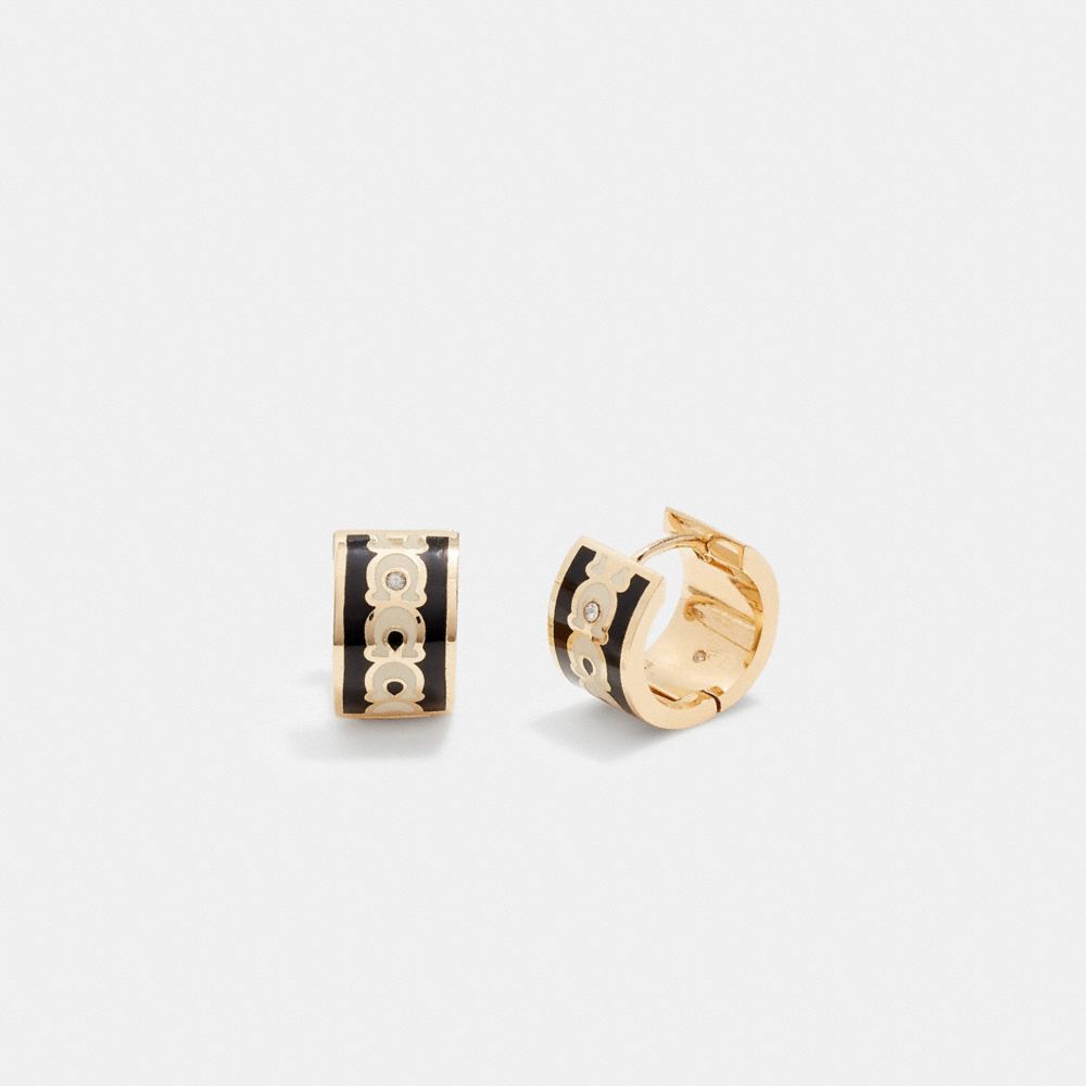 Gold / Black Women Coach Signature Enamel Hoop Earrings | MY_CH84250