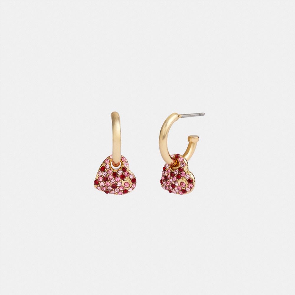 Gold / Pink Women Coach Pavé Heart Huggie Earrings | MY_CH96801