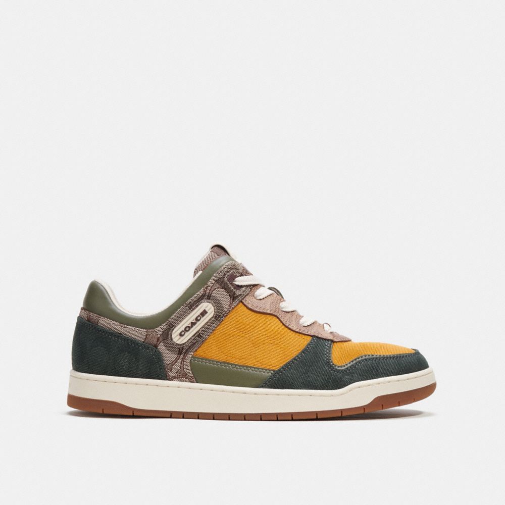 Green Men Coach C201 In Mixed Signature Fabric Oak Sneakers | MY_CH16120