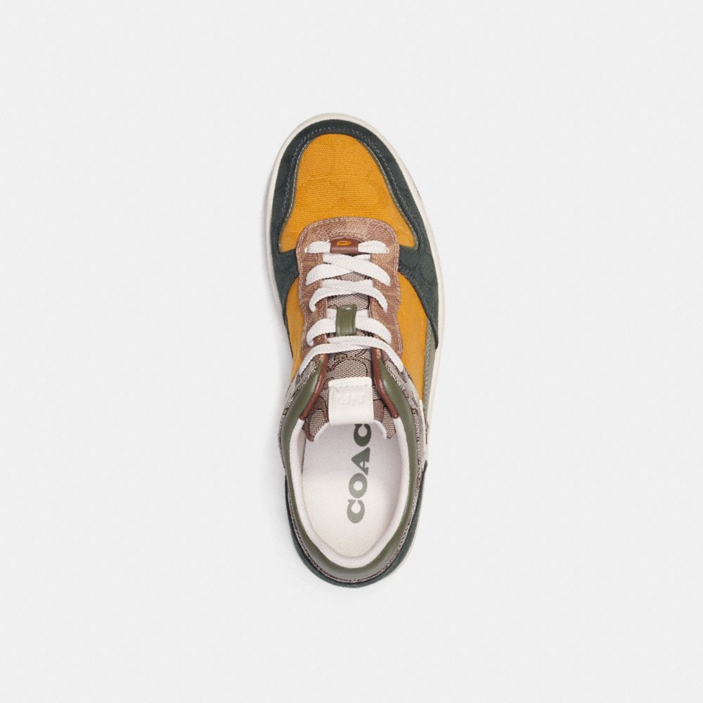 Green Men Coach C201 In Mixed Signature Fabric Oak Sneakers | MY_CH16120