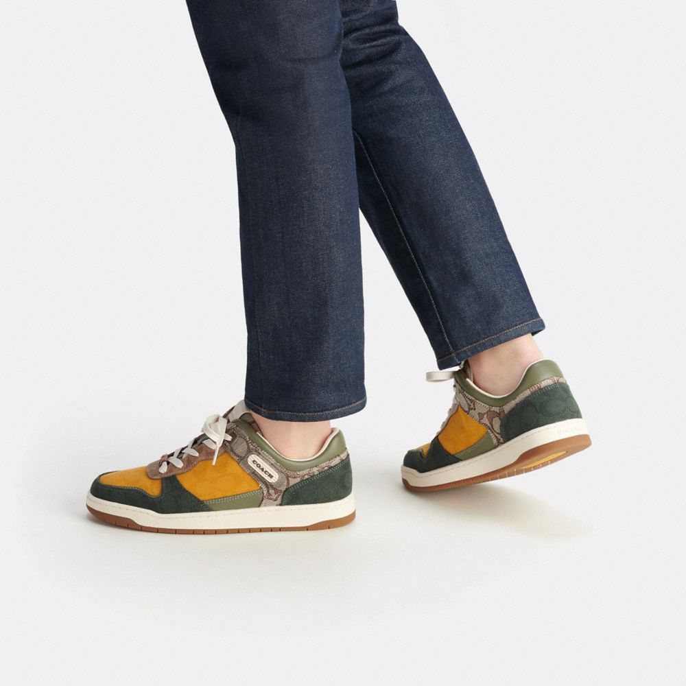 Green Men Coach C201 In Mixed Signature Fabric Oak Sneakers | MY_CH16120