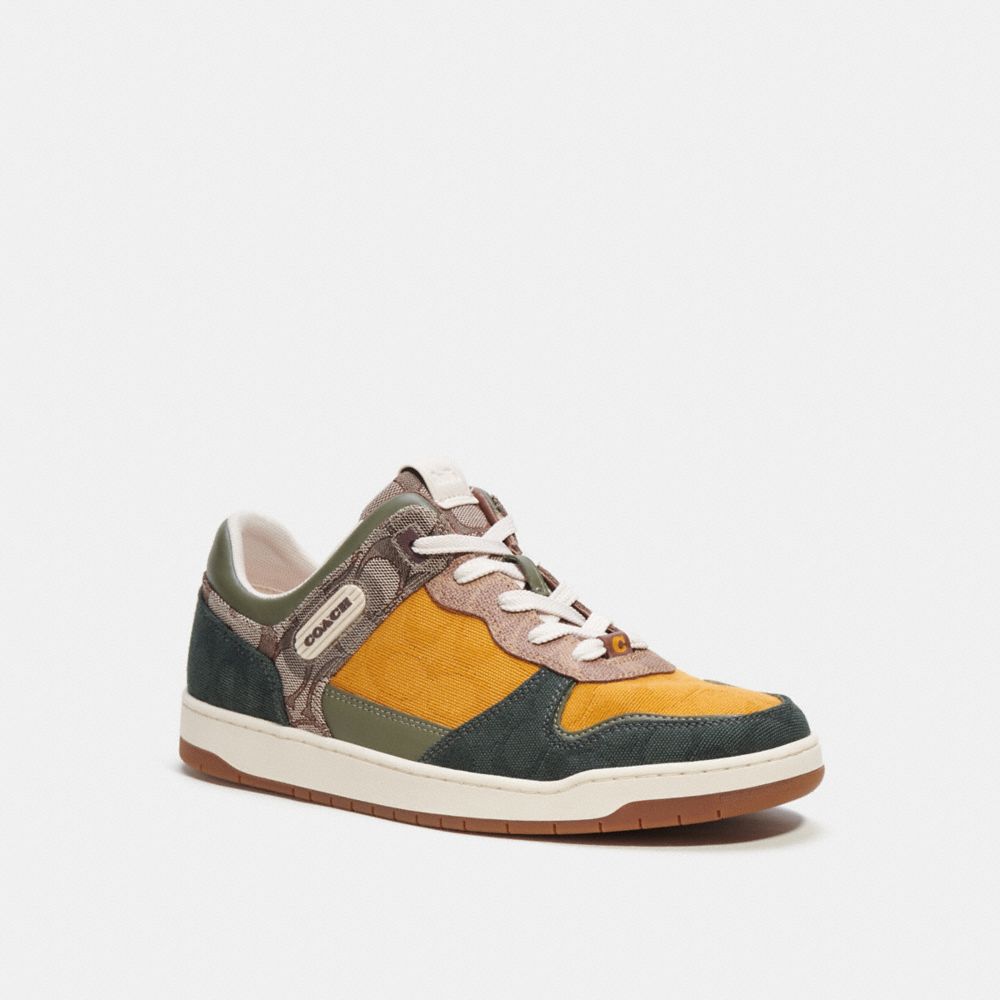 Green Men Coach C201 In Mixed Signature Fabric Oak Sneakers | MY_CH16120