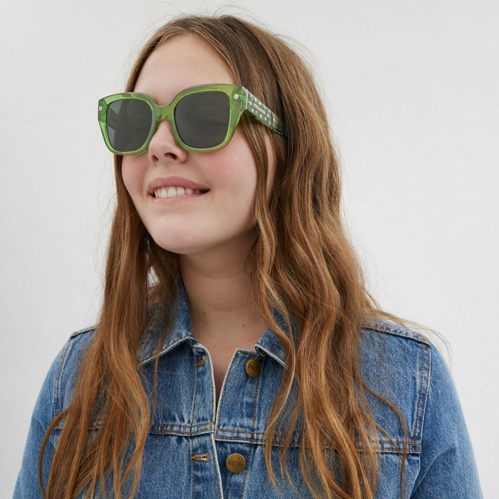 Green Women Coach Charms Oversized Square Sunglasses | MY_CH78137