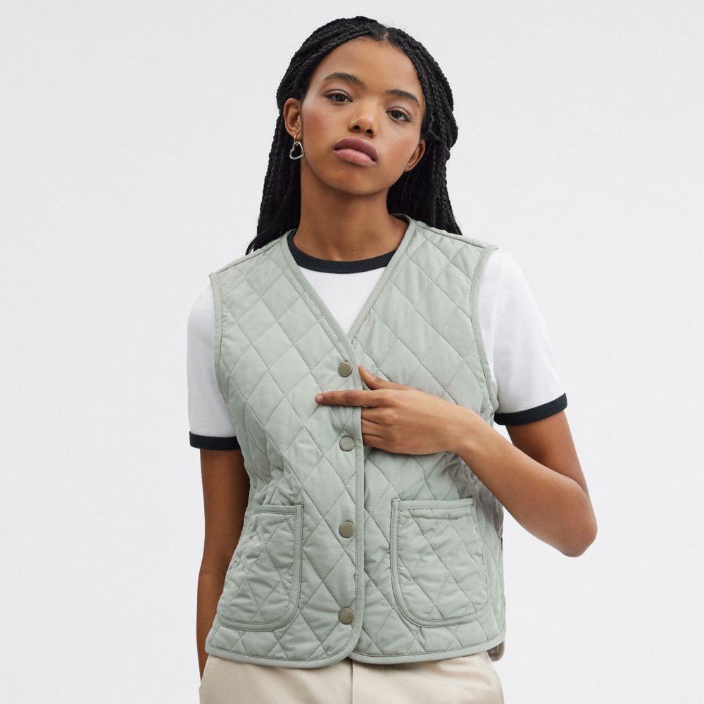 Green Women Coach Quilted Jackets | MY_CH79277