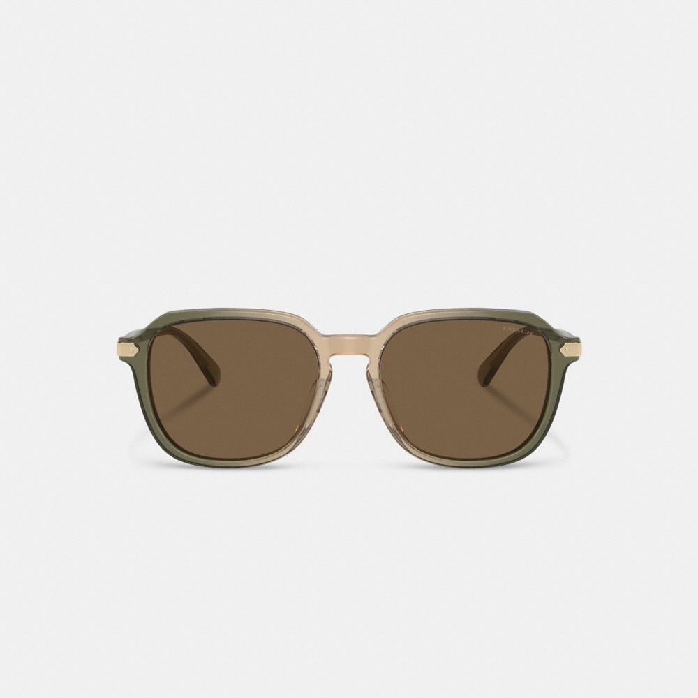 Green / Brown Men Coach Wrap Around Hangtag Keyhole Sunglasses | MY_CH45020