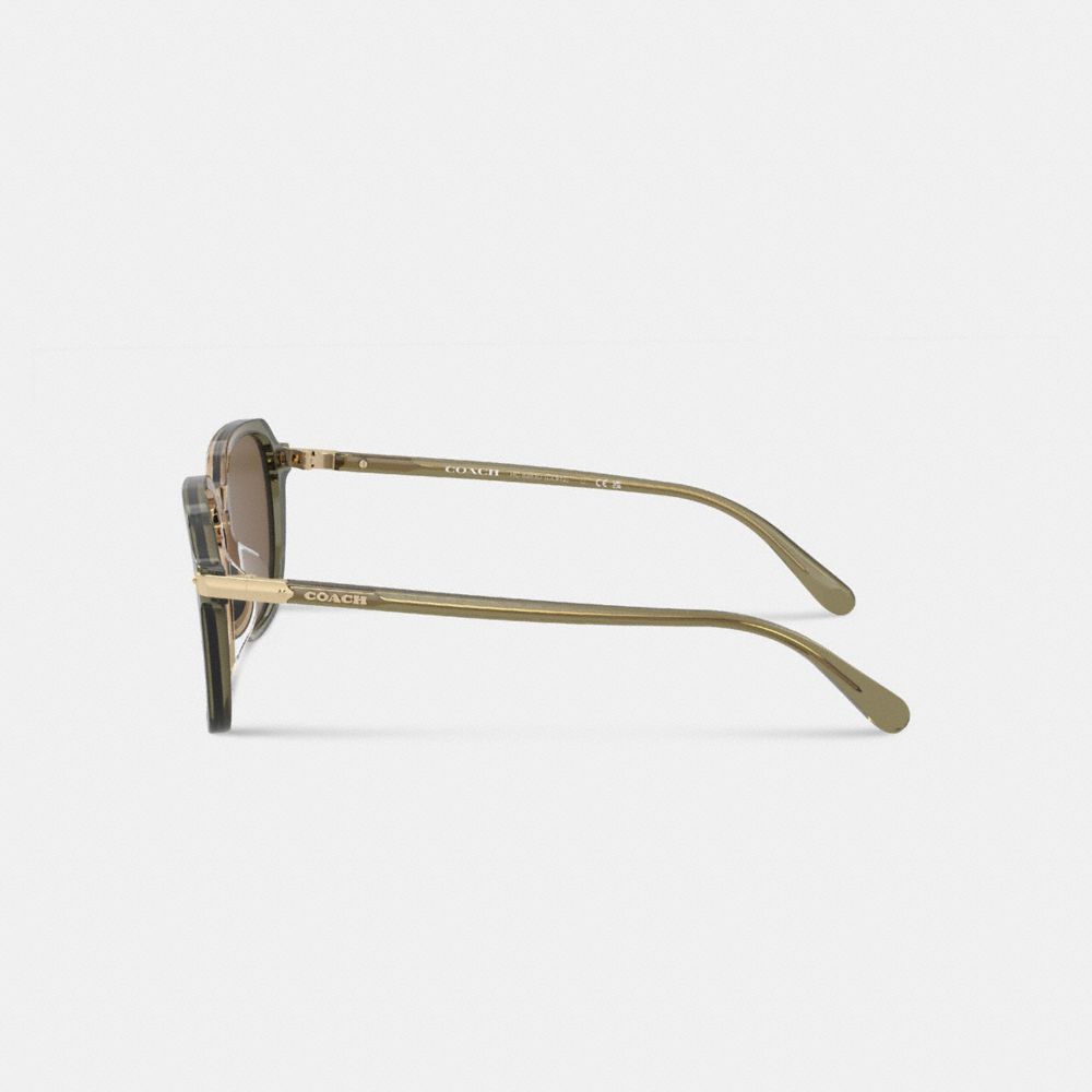 Green / Brown Men Coach Wrap Around Hangtag Keyhole Sunglasses | MY_CH45020