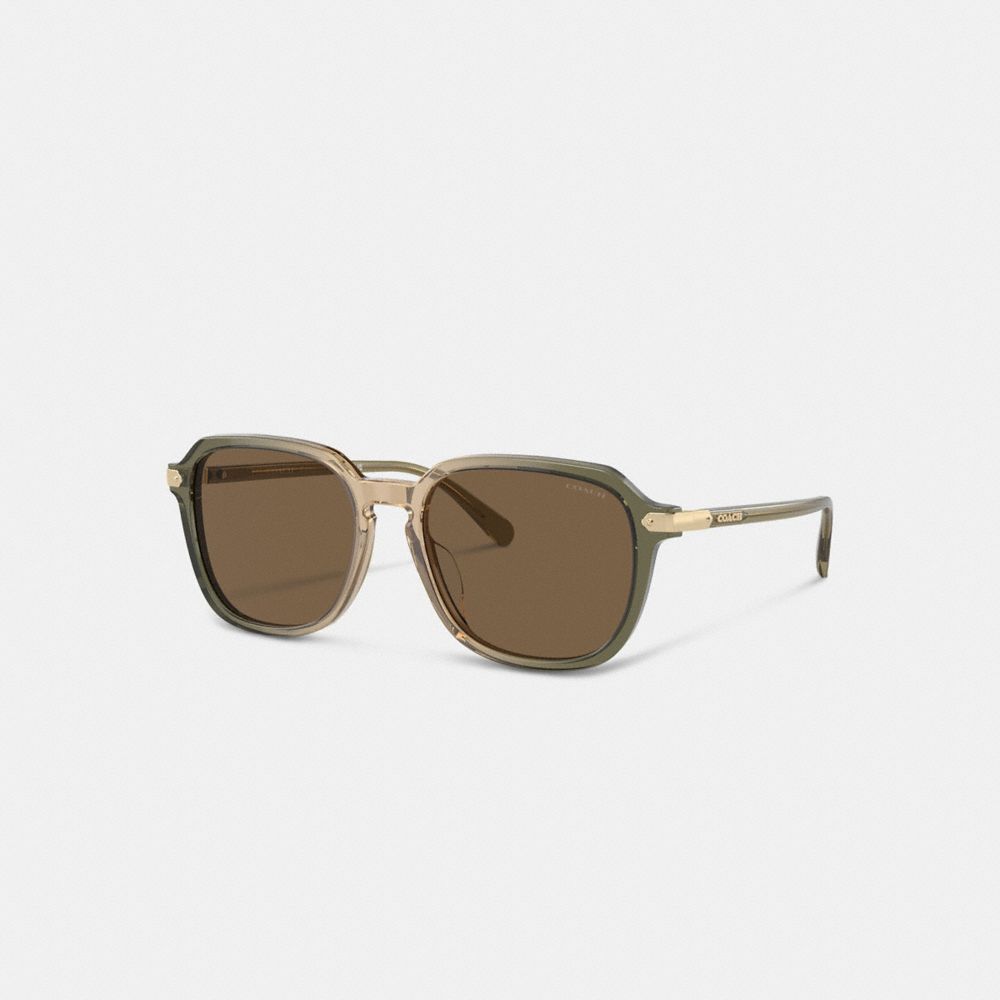 Green / Brown Men Coach Wrap Around Hangtag Keyhole Sunglasses | MY_CH45020