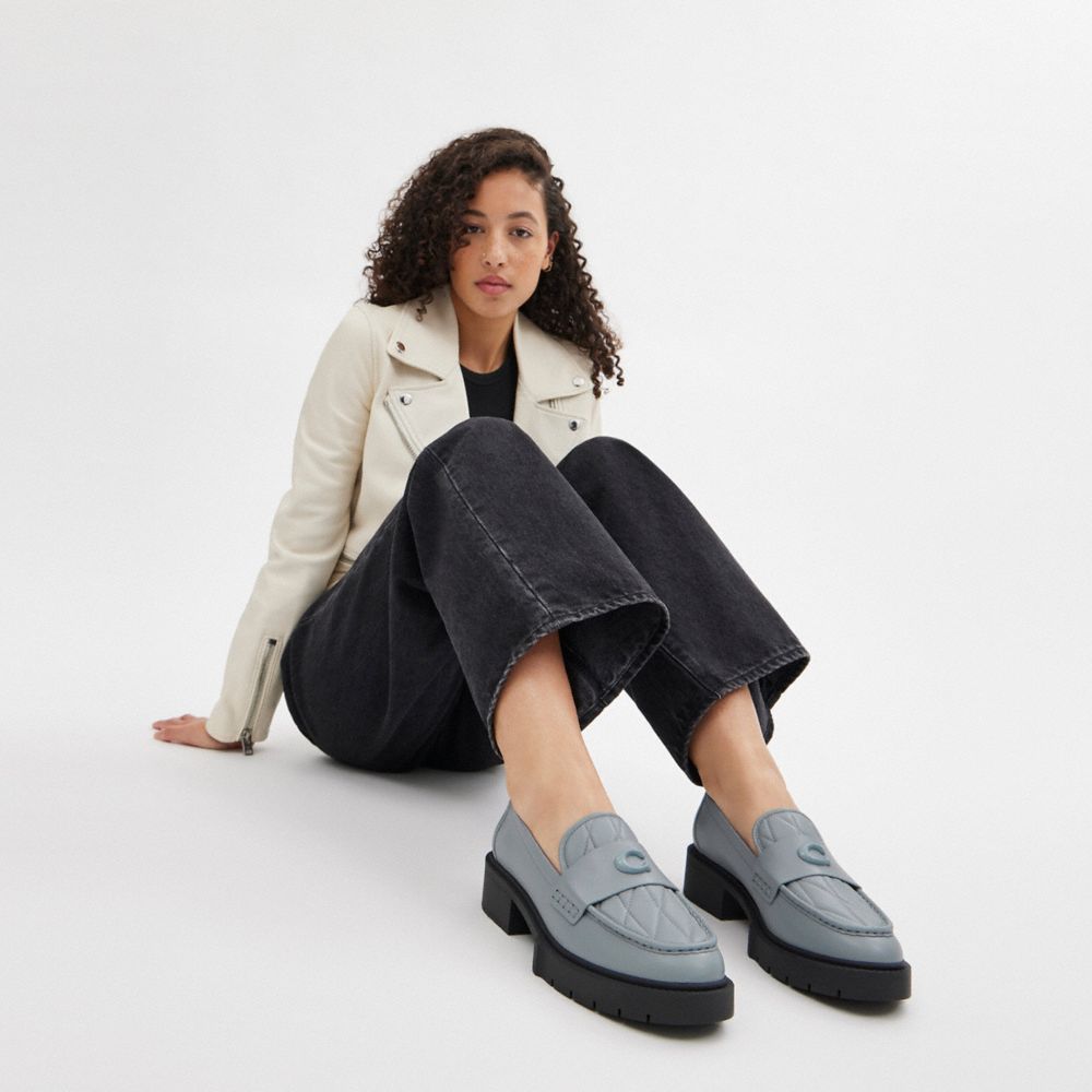 Grey Blue Women Coach Leah With Quilting Leather Loafers | MY_CH48664