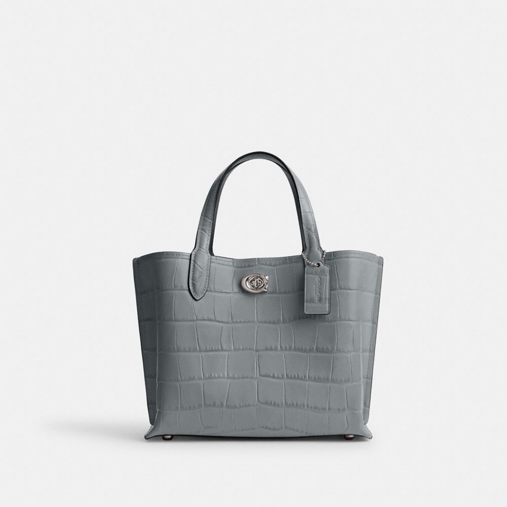 Grey Blue Women Coach Willow 24 Embossed Crocodile Tote Bag | MY_CH60878