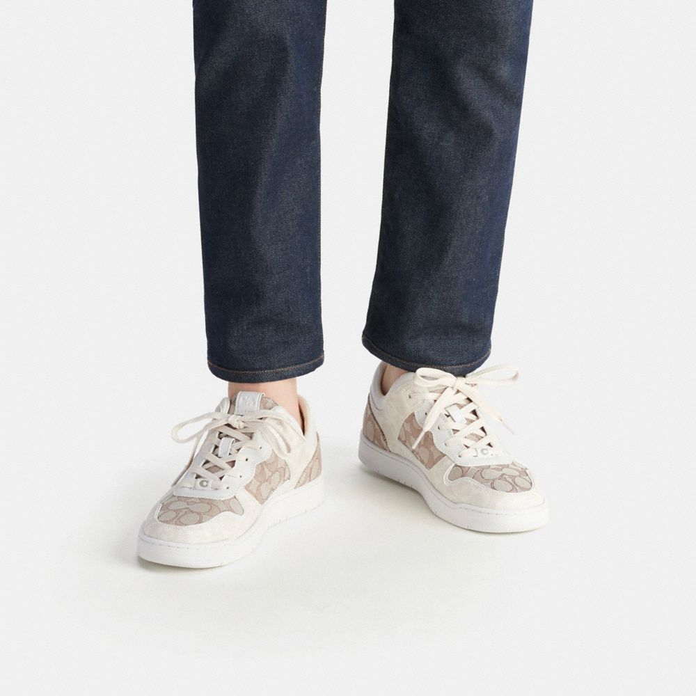 Grey Men Coach C201 In Signature Jacquard Chalk Sneakers | MY_CH33885