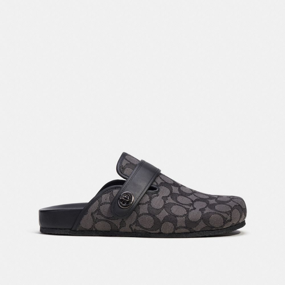 Grey / Black Men Coach Clog In Signature Jacquard Sandals | MY_CH67052