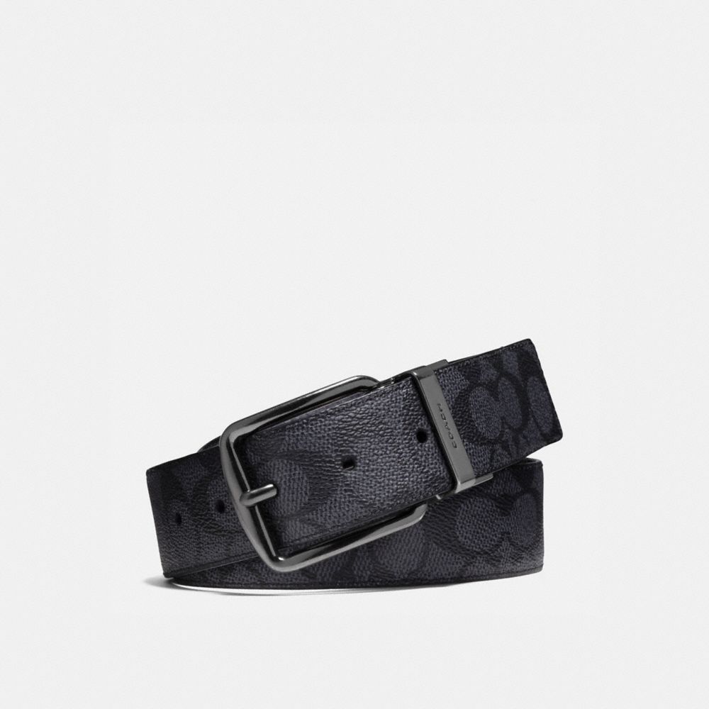 Grey / Black Men Coach Harness Buckle Cut To Size Reversible Belt 38 Mm Belts | MY_CH32778