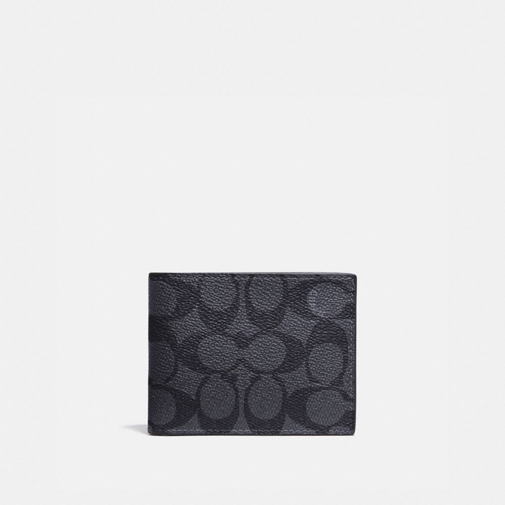 Grey / Black Men Coach Slim Billfold Wallet In Signature Canvas Signatureed Billfolds | MY_CH37104