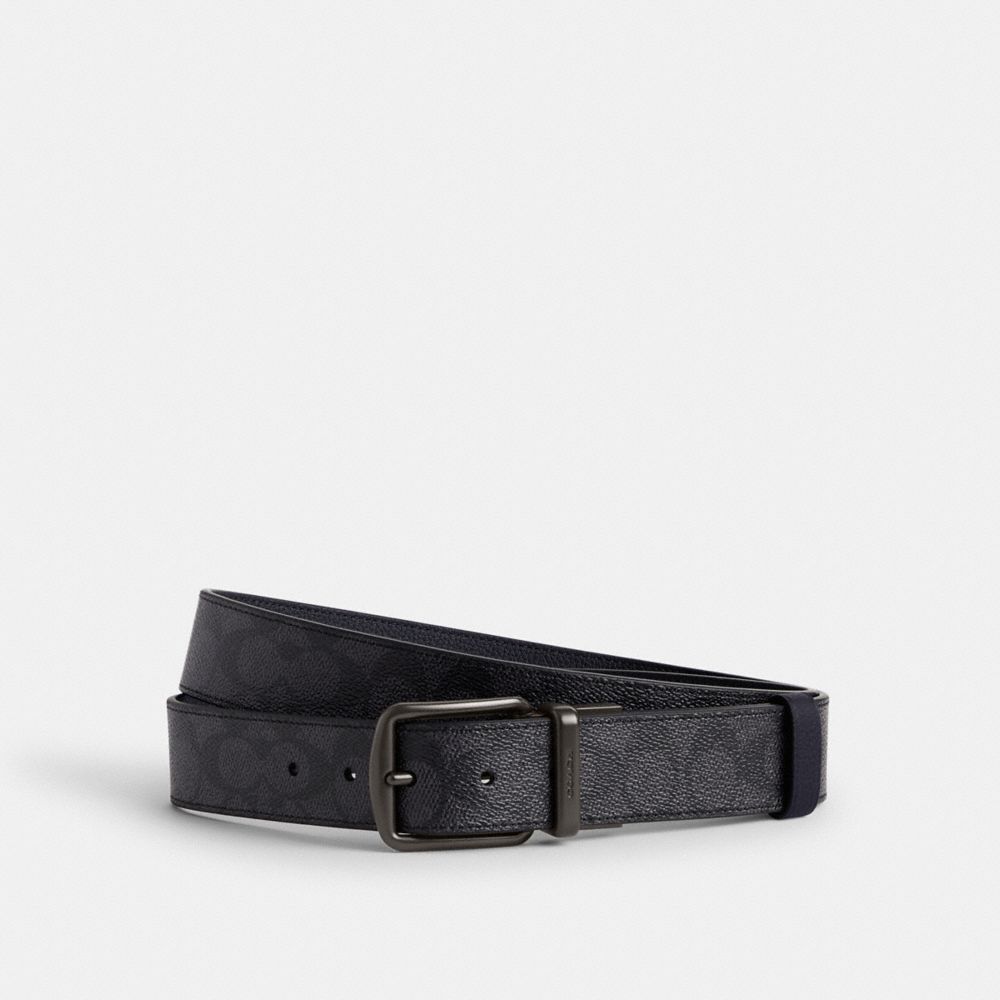 Grey / Navy Men Coach Boxed Harness And Signature Buckle Cut To Size Reversible Belt 38 Mm Belts | MY_CH60599