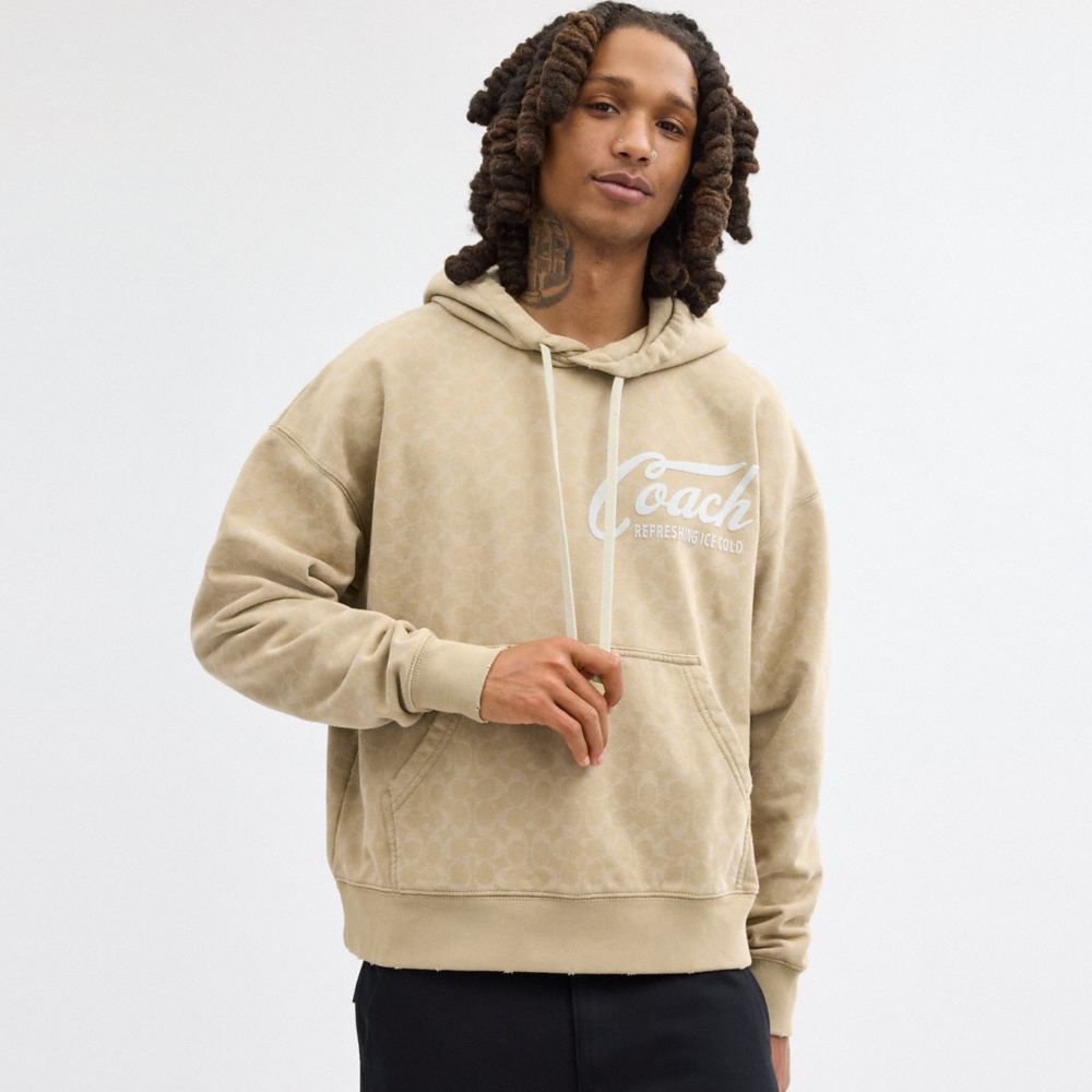 Khaki Men Coach Signature Long Sleeve Relaxed Americana Pullover Hoodie | MY_CH68173