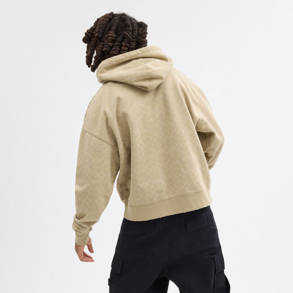 Khaki Men Coach Signature Long Sleeve Relaxed Americana Pullover Hoodie | MY_CH68173