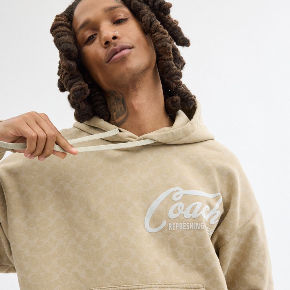 Khaki Men Coach Signature Long Sleeve Relaxed Americana Pullover Hoodie | MY_CH68173