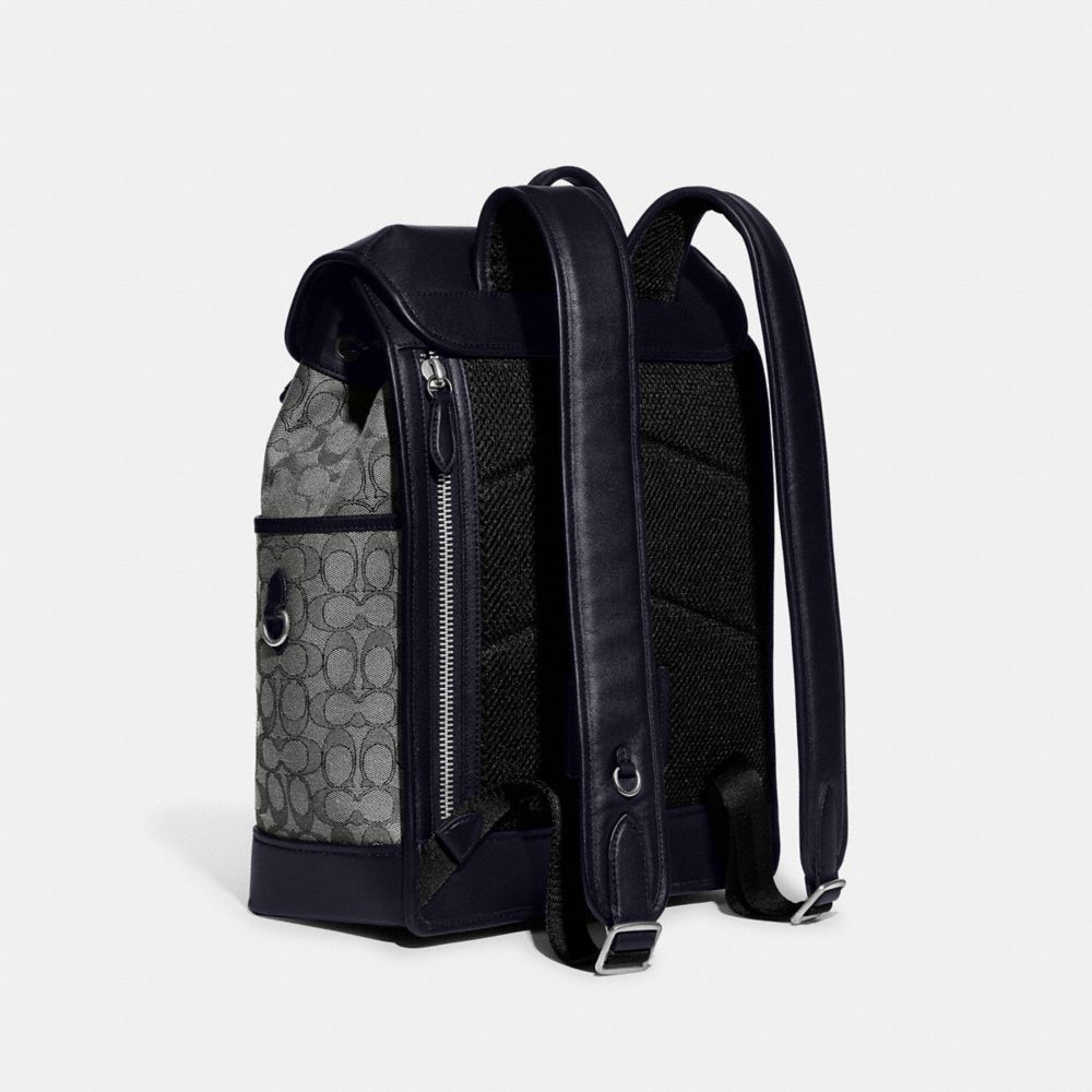 Navy Men Coach League Flap In Signature Jacquard Backpacks | MY_CH34546