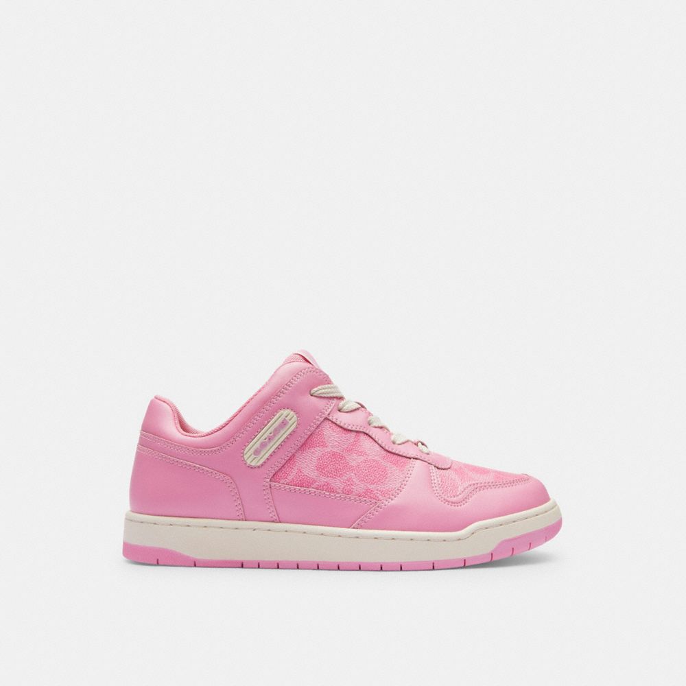 Pink Women Coach C201 Low Top In Signature Canvas Vivid Sneakers | MY_CH28741