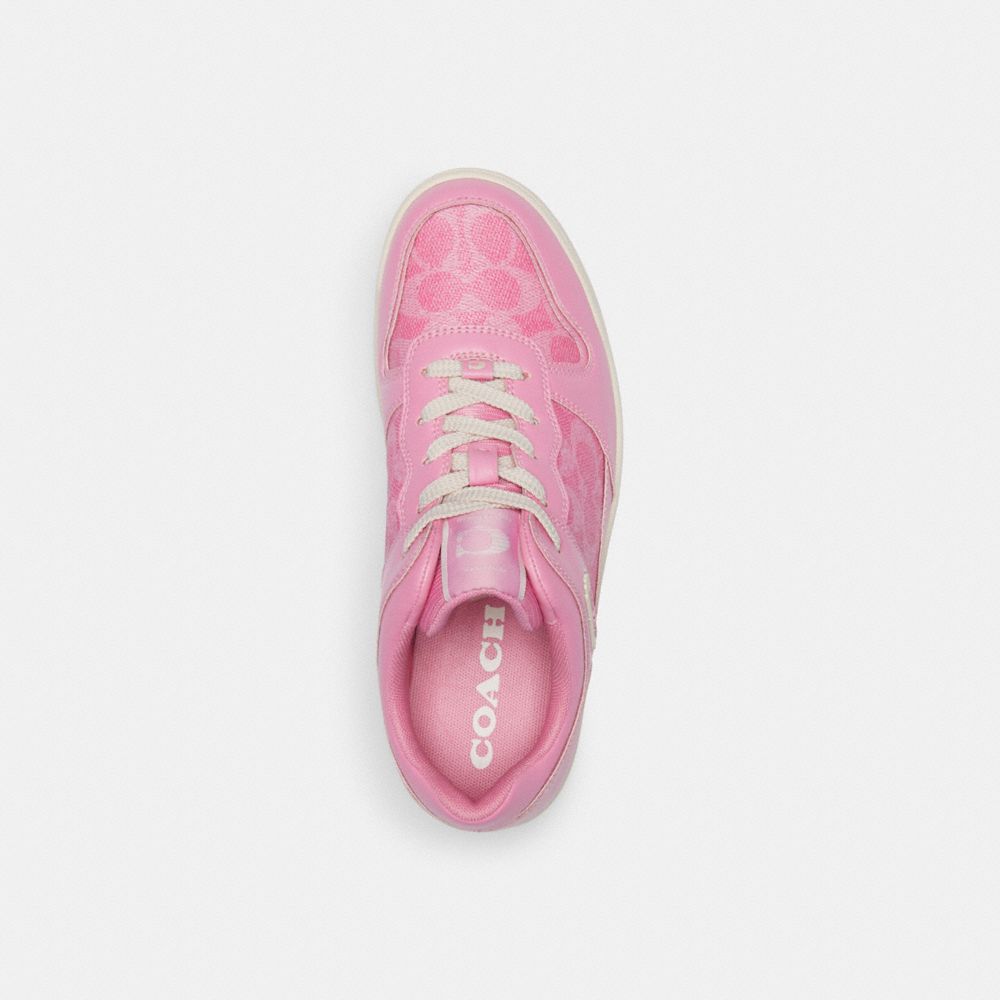 Pink Women Coach C201 Low Top In Signature Canvas Vivid Sneakers | MY_CH28741