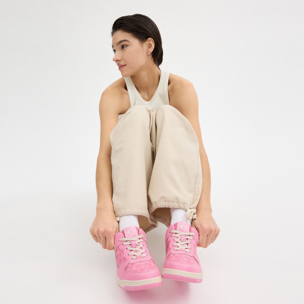 Pink Women Coach C201 Low Top In Signature Canvas Vivid Sneakers | MY_CH28741