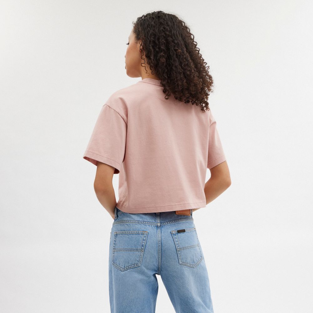 Pink Women Coach Cursive Signature Cropped T Shirts | MY_CH82357