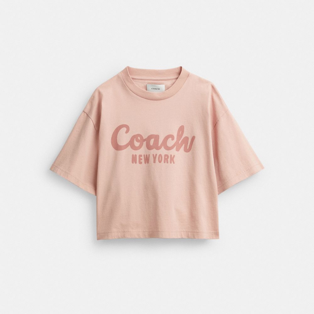 Pink Women Coach Cursive Signature Cropped T Shirts | MY_CH82357