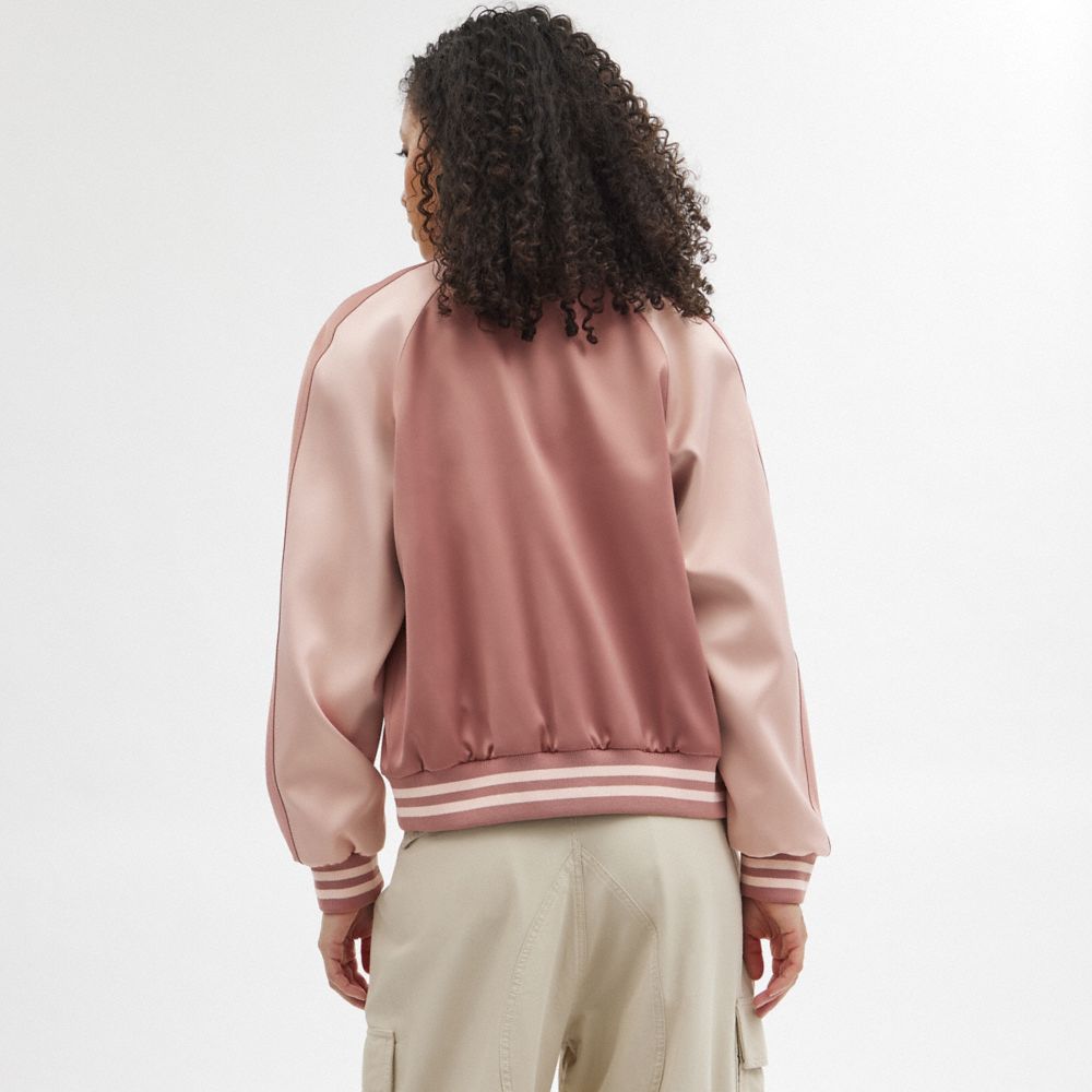 Pink Women Coach Satin Varsity Jackets | MY_CH45808