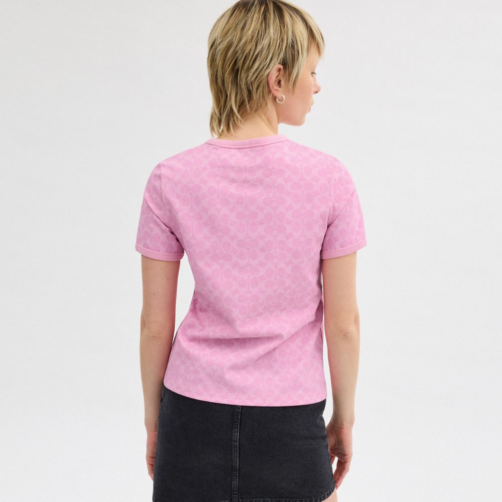 Pink Women Coach Signature Ringer In Organic Cotton Signature T Shirts | MY_CH30177