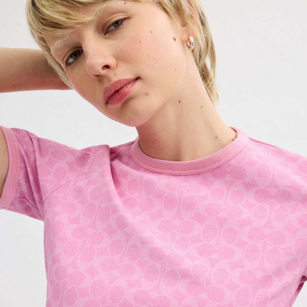 Pink Women Coach Signature Ringer In Organic Cotton Signature T Shirts | MY_CH30177