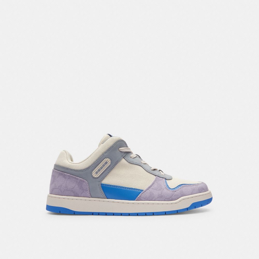 Purple Men Coach C201 In Signature Canvas Chalk Sneakers | MY_CH76352