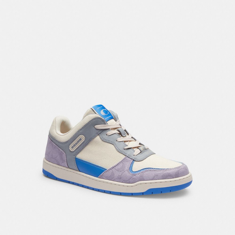 Purple Men Coach C201 In Signature Canvas Chalk Sneakers | MY_CH76352