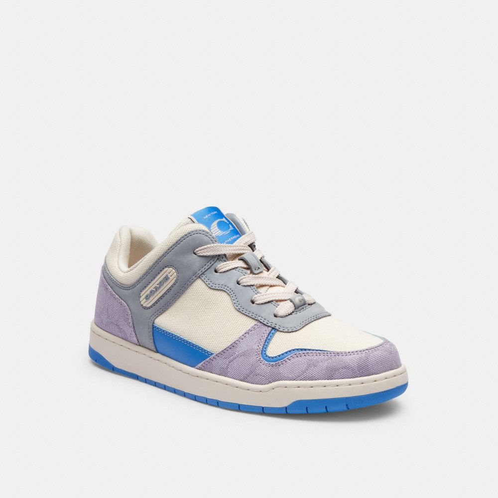 Purple Women Coach C201 Low Top In Signature Canvas Chalk Sneakers | MY_CH67409