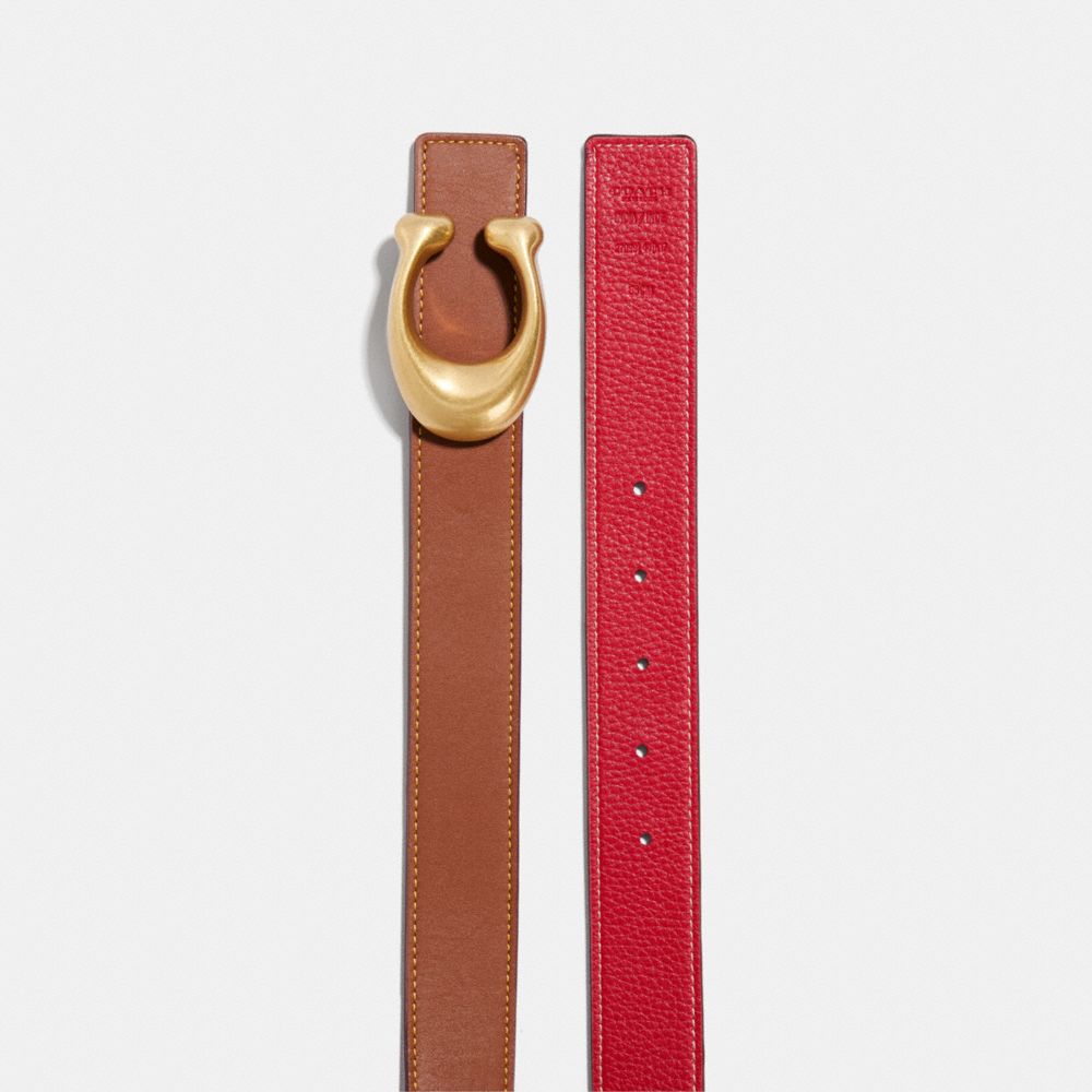 Red Women Coach C Hardware Reversible Belt 32 Mm Brass Belts | MY_CH77622