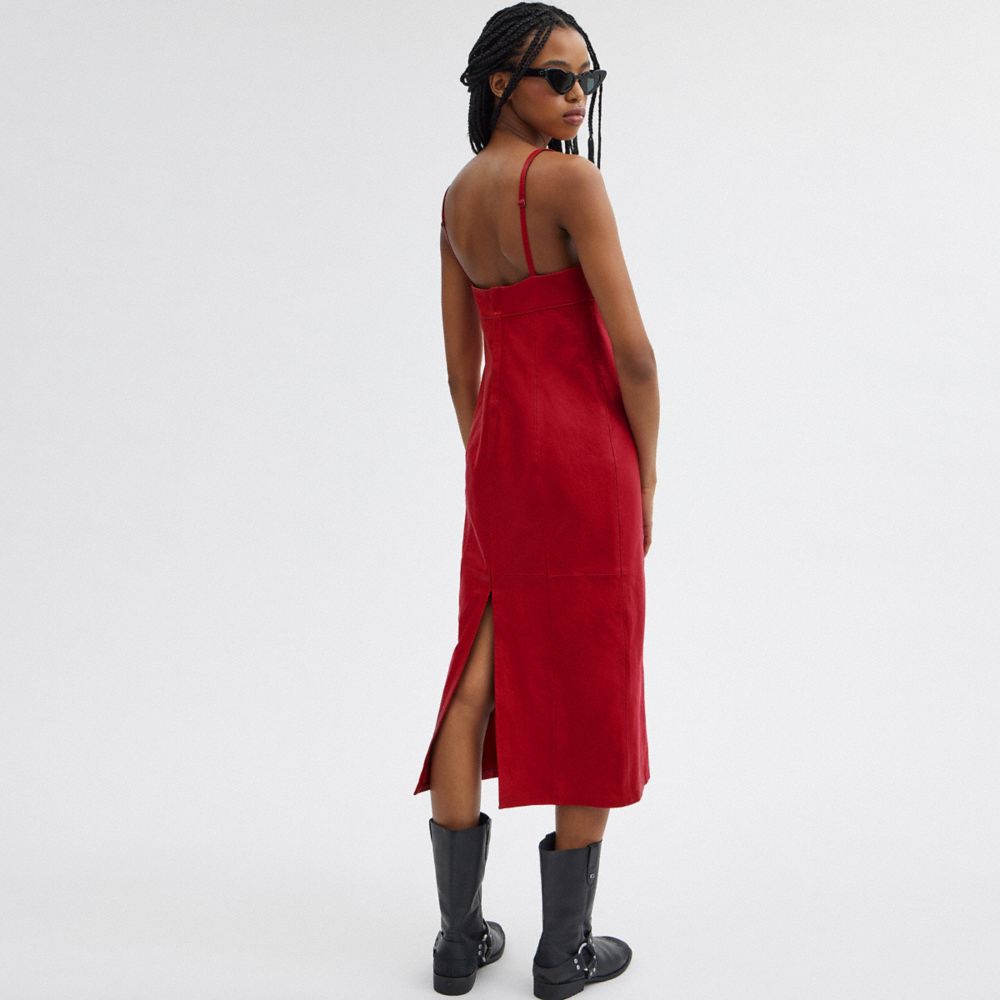 Red Women Coach Long Leather Dress | MY_CH32738