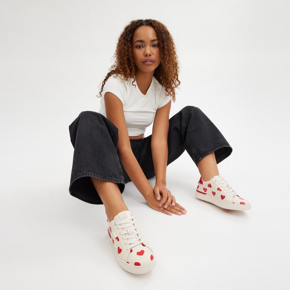 Red Women Coach Lowline Low Top With Valentine's Print Chalk Sneakers | MY_CH21424