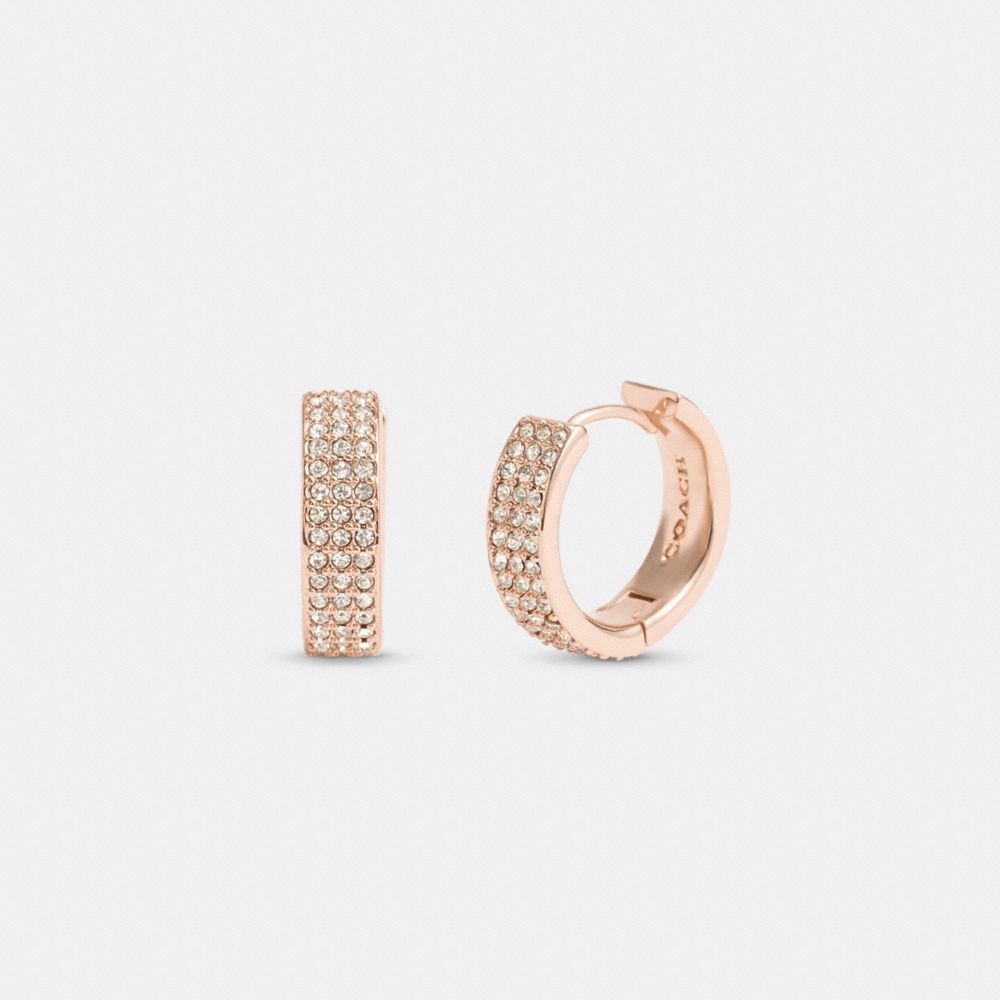 Rose Gold Women Coach Pavé Huggie Earrings | MY_CH35965