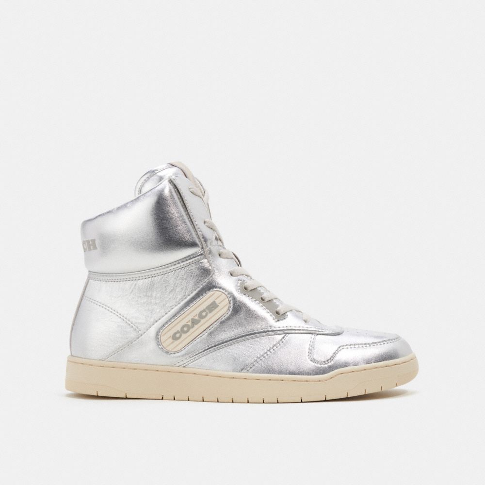 Silver Women Coach C202 High Top Sneakers | MY_CH21533