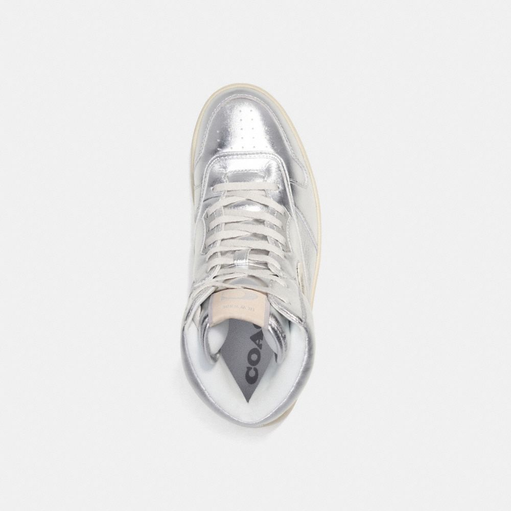 Silver Women Coach C202 High Top Sneakers | MY_CH21533